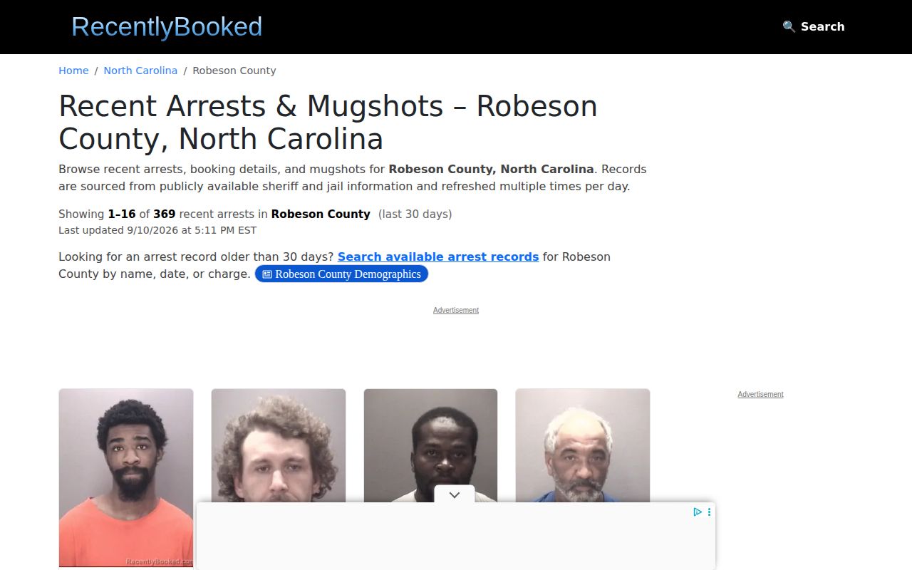 Unofficial Robeson County recent arrests mirror interface