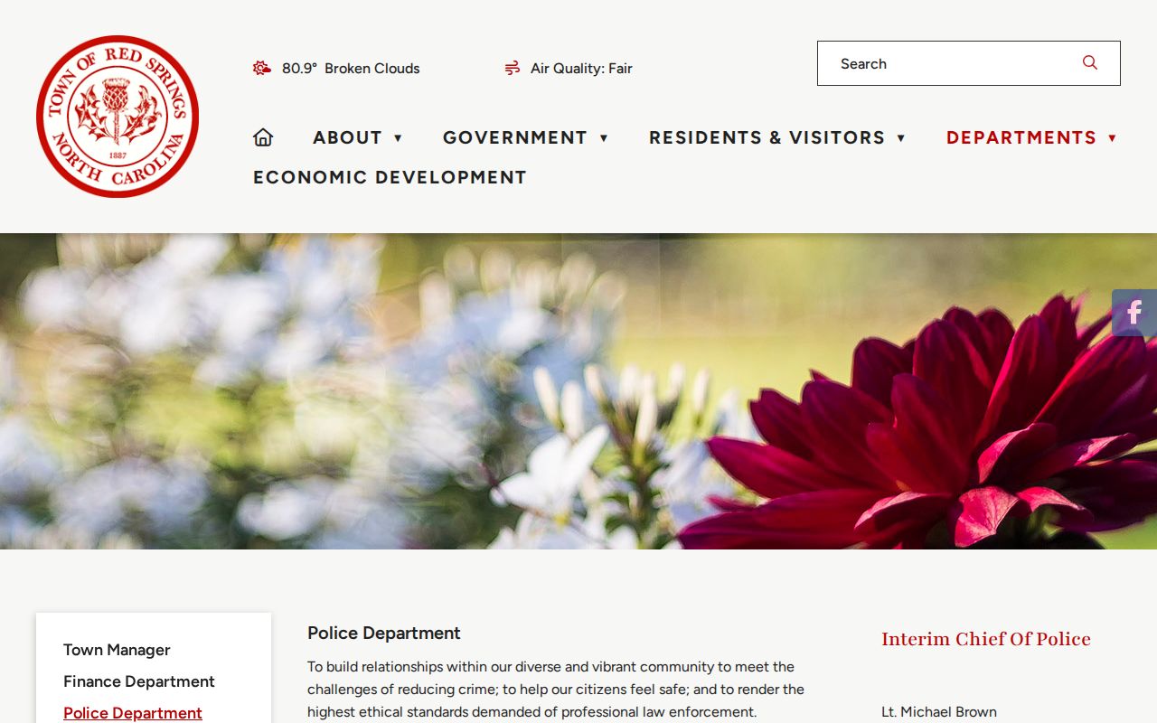 Official Red Springs Police webpage showing department contact details